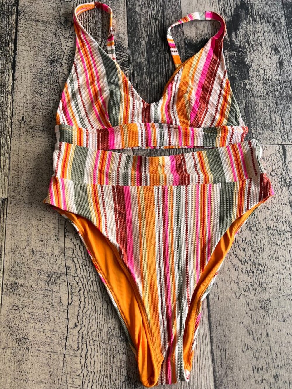 Aerie striped high rise bikini set